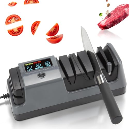Janasiba Aigleur de Couteau Électrique Professionnel en 3 Étapes pour Couteaux de Cuisine pour le Bord Droit et les Couteaux Dentelés