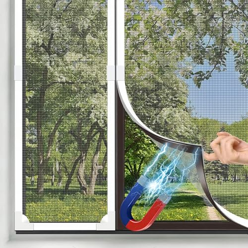 Magnetic RV Window Screen, Max 110x120cm +Corner & Wind Clips for 2 Windows | DIY Adjustable Size, Tear-resistant Fiberglass Screen Mesh, No Drilling Easy-Install, Heavy Duty for Camper/Travel Trailer