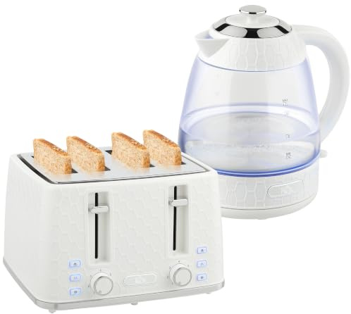 HOMCOM Kettle and Toaster Set 1.7L 3000W Jug Kettle 4 Slice Toaster Cream | Rapid Boil, Strix Thermostat, Limescale Filter, 7 Browning Controls, Crumb Tray