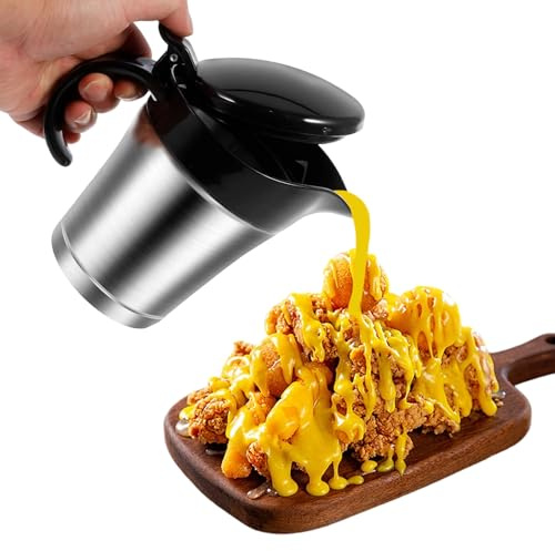 Salsiera Grande – Caraffa Da Portata Da 450 Ml, Pentola Per Salse In Acciaio Inossidabile, Design Antigoccia Con Coperchio Sicuro E Controllo Regolare Del Versamento | Servitrice Per Sugo Per Buffet D