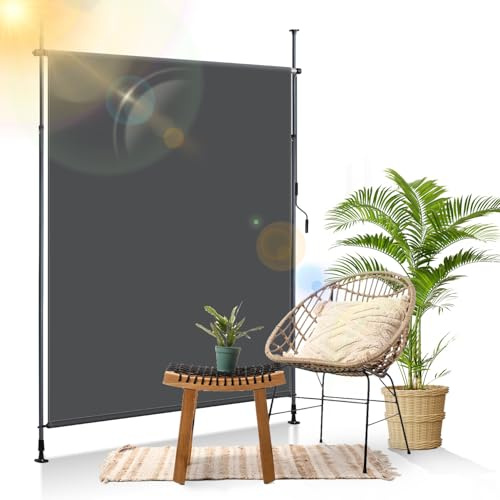 Vkechh Klemmmarkis Senkrechtmarkise ohne Bohren & höhenverstellbar, 200 * 305cm, Balkonrollo mit Kurbel, UV-Schutz 50+ & wasserfest, Balkonmarkise für Terrasse & Garten, 180g Polyester-PU (Anthrazit)