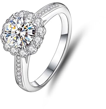Epinki 18 Karat Gold 750 Freundschaftsringe, Blumen Hochzeitsring mit Moissanit, Pärchen Ringe PT950 Platin Echter Schmuck, Gr.47-65
