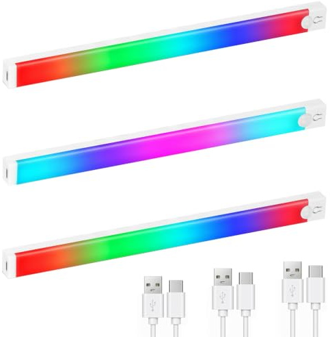 3PCS RGB Unterbauleuchte Küche LED mit Bewegungsmelder - 30cm LED Lightbar Kabellos wiederaufladbare 11Farben Mode Küche Akku Dimmbare Schrankbeleuchtung Magnetisch Schlafzimmer Spielzimmer Dekoration