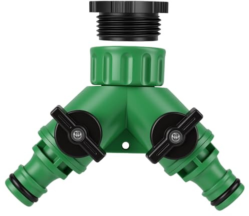 NUTKIT 2-Wege-Wasseranschluss Verteiler, Y Verteiler mit Absperrhähnen | 3/4  auf 1/2 , Wasserverteiler 2 Fach Einstellbarer Wasserdurchfluss, 2-Wege-Ventil Multi für Gärten Waschmaschine (Grün)