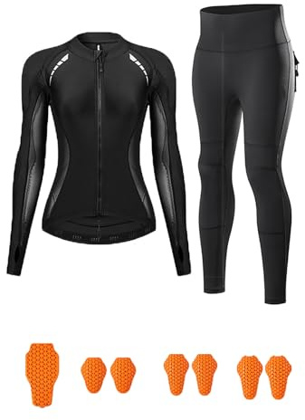 Conjunto De Armadura Motociclistas Mujer, Traje De Moto Ajustado Y Transpirable Con Almohadillas Protectoras Extraíbles Certificación CE, Paneles Reflectantes Para Conducción Urbana,Black 1-EU M