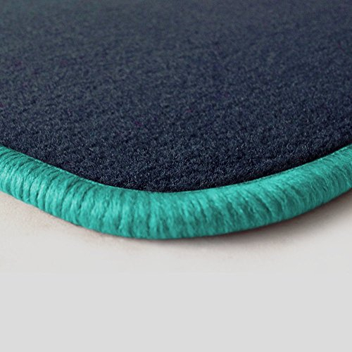 Autoteppich Stylers ATSQ312_006034 Passgenaue Velours-Fußmatten Dunkelblau mit Randfarbe Mint