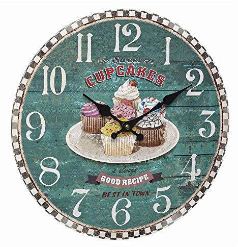 TFA Dostmann Analoge Wanduhr Vintage, 60.3045.13, mit Cupcake Motiv, Retro-Design, 33cm Durchmesser, grün, (L) 337 x (B) 41 x (H) 337 mm
