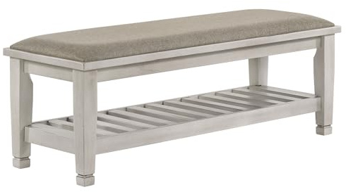 Coaster Franco 50.5-Inch Upholstered Bedroom Bench, Distressed White 205337