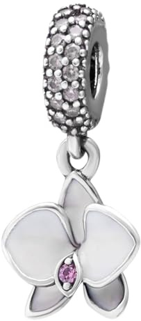 Breloque orchidée en argent sterling 925 avec fleur pour bracelet Pandora