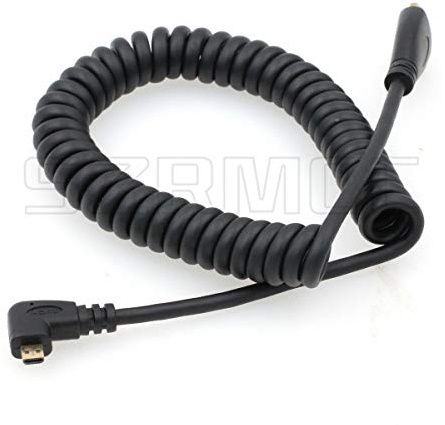 SZRMCC Cable en espiral de alta velocidad micro HDMI a HDMI en ángulo izquierdo para tablet, Canon, Sony, cámara réflex digital, monitor ATOMOS