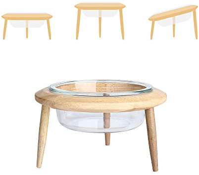 Transparent Hauteur Réglable Porte-gamelle Surélevée Pet Gamelles pour Chien et Chat Gamelles Chien Chat Verre avec Bambou Support en Bois Petit