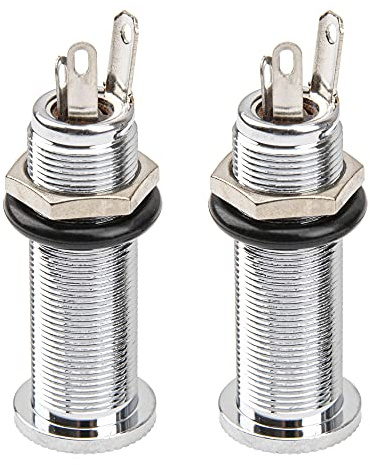 Yootones Gewindezylinder-Ausgang, Klinkenbuchse, bündige Montage, Stereo, Mono-Klinkenstecker für Gitarren-EQ-Tonabnehmer, silberfarben, 2 Stück