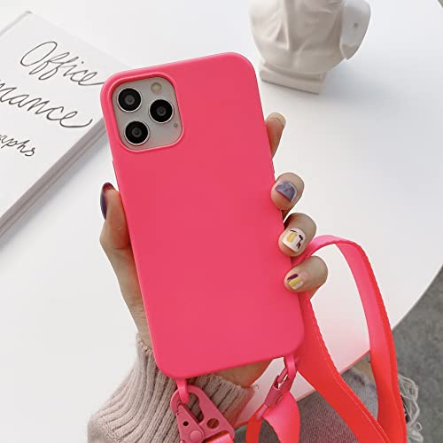 Bakicey Handykette Hülle für iPhone 12 Pro/12(6,1), Silikon Schutzhülle mit verstellbarem Umhängband, wetterfestes Trageband Handyhülle zum Umhängen für iPhone 12 Pro/12(6,1), Rosenrot