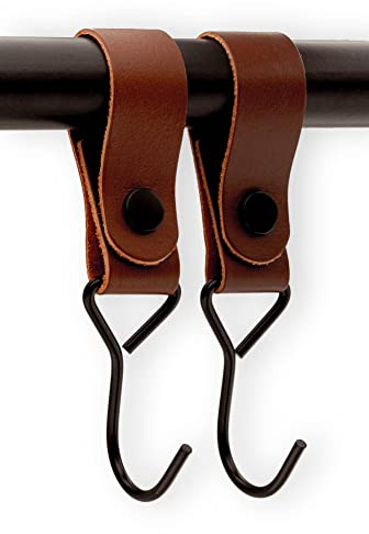 Brute Strength - Multifunctional hook with leather loop - cognac - 2 x - coat hooks, coat hooks, camping hooks, leather