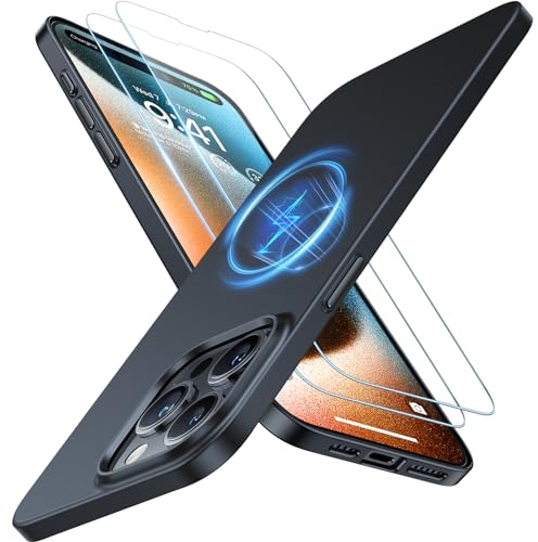 TORRAS Ultra Dünn für iPhone 14 Pro Hülle für MagSafe [Nr. 1 Magnetkraft] Extrem Stoßfest Kratzfest Hülle iPhone 14 Pro Case(Samtiger Griff & Elegantes Aussehen) Slim Schwarz