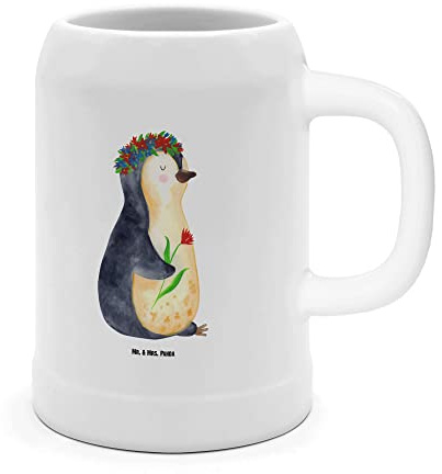 Mr. & Mrs. Panda Krug Pinguin Blumen - Geschenk, Leben, Seidel, Blumenliebe, Steinkrug, Wunderschön, Steingutkrug, Ziele, Bier, Tonkrug, Motivation
