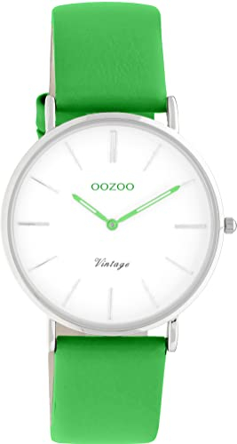 Oozoo Vintage Damen Uhr - Grüne Armbanduhr Damen mit 18mm Lederarmband - Analoge Damen Armbanduhr in rund - C20284