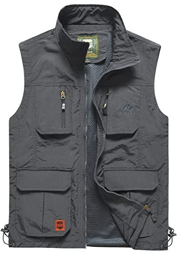 Yukirtiq Herren Outdoor Weste Freizeitweste Schnelltrocknend Angelweste Atmungsaktive Funktionsweste Werkzeugweste Fotografie Ärmellos Fischerjacke, Grau, XXL