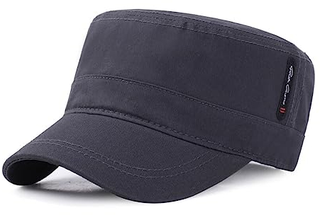 QI YUAN Army Military Cap Herren Kappe Baumwolle Plain Flat Cadet Hut Outdoor Militärmütze mit Schirm (Grau)