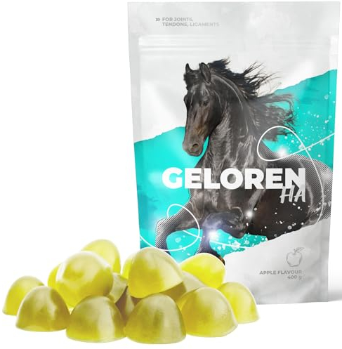 Geloren Aditivos para caballos para articulaciones HA - Ácido hialurónico - Cubo de gelatina natural para caballos, para el suministro de ligamentos y articulaciones, manzana, 450 g