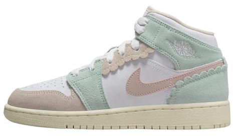 Jordan Big Kid's Air 1 Mid SE Bianco/Rosa Oxford-Jade Ice (DZ5361 100), Bianco/Rosa Oxford-giada Ghiaccio, 6 Big Kid
