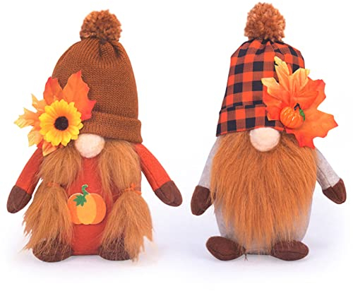 ACAREY Herbst Deko Wichtel 2 Stück Herbstdeko Wichtel Figuren mit LED Licht, Erntedankfest Thanksgiving Deko Wichtel LED Plüsch Deko Figuren Weihnachten Figur Herbsternte Beleuchtete Wichtel (H 31cm)
