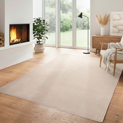 Einfarbiger Teppich Wohnizmmer, Esszimmer, Schlafzimmer, Küchenteppich Waschbar Teppich Creme Flauschig Kurzflor Carpet, Größe: 80 x 150 cm