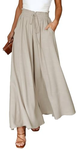 Dokotoo Sommerhose Damen Leicht Palazzo Hose Elegant Sommer High Waist Baggy Leinenhose Freizeithose Baumwolle Leinen Weite Hosen mit Taschen Kordelzug Elastisch Einfarbig Stoffhose S-XXL