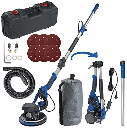 Levigatrice per muri, 1250W 800-1300 Giri/min Levigatrice per muri Retrattile Pieghevole con 5 velocità Regolabili 6 Pezzi Carta vetrata Luce a LED Sistema di aspirazione Automatico