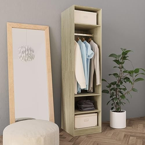 TANZEM Kleiderschrank, Schlafzimmerschrank, Kleiderschränke, Garderobenschrank, Ordnungssystem Kleiderschrank, Haushaltsschrank, Sonoma-Eiche 50×50×200 cm Spanplatte