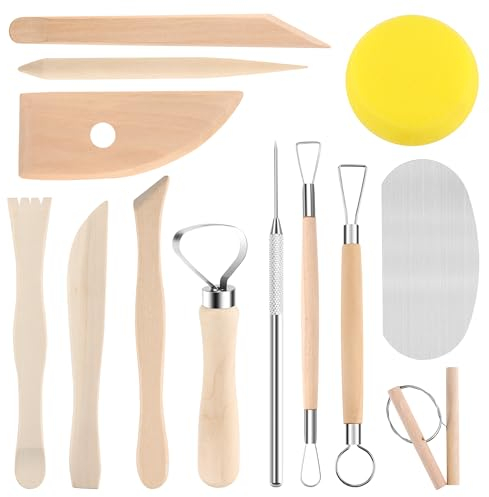 13 Stück Töpferwerkzeug Set, DIY Töpfer Polymer Clay Sculpting Tools, Modelierwerkzeugset Ton Keramik Werkzeug Set für Modellbau Schnitzarbeiten Töpfer Keramik
