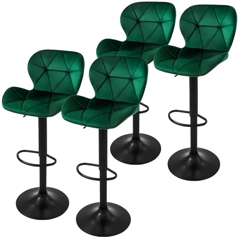 ML-Design Barhocker 4er Set, Bezug aus Samt, Grün, Gepolsterter Barstuhl mit Rückenlehne und Fußstütze, Tresenhocker höhenverstellbar 59-79 cm, 360° drehbar, Bistrohocker Hocker Drehstuhl Barstühle