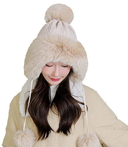 Herrenmütze Winter Schwarz Mode benutzerdefinierte warme Hüte Wollmütze Winterfellmützen (B-Beige, One Size)