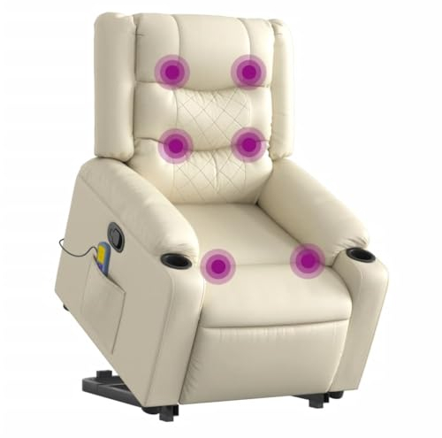 vidaXL Massagefåtölj med uppresningshjälp gräddvit konstläder, fåtölj, fåtölj med uppresningshjälp, reclinerstol, fåtöljer