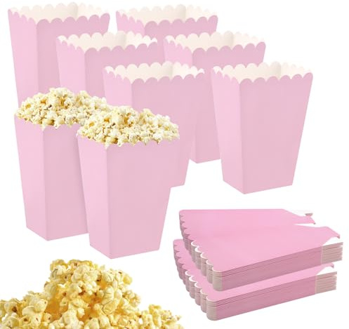 Scatole per popcorn, 48 pezzi, piccole scatole rosa per popcorn, contenitori per popcorn, sacchetti per popcorn, caramelle, snack, popcorn e caramelle per teatri, cinema e carnevale