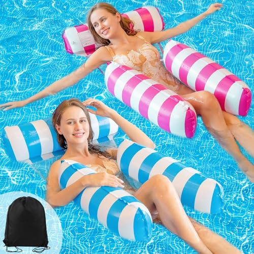 Hojalis 2 Pack Pool Float Water Hammock, 4 in1 Swimming Pool Floating Chair, Pool Inflatables Relaxing Pool Lounger, Inflatable Pool Toys Swimming Hammock for Adults Kids (Blue, Pink)