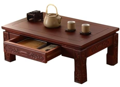 couchtisch Holz Antiker Couchtisch im japanischen Stil mit Schubladen Tatami-Couchtisch aus Holz Schlafzimmer Erkerfenster Teestube (Farbe: Helle Kaffeefarbe Größe: 70 x 45 x 30 cm)