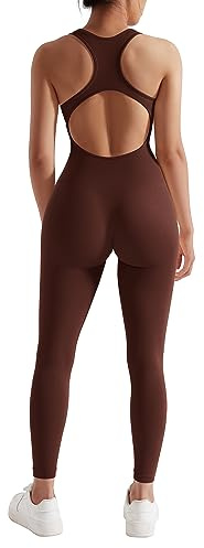 RXRXCOCO Mono acanalado sin mangas para mujer, largo, ajustado, sin espalda, acolchado, de una pieza, para hacer deporte, yoga