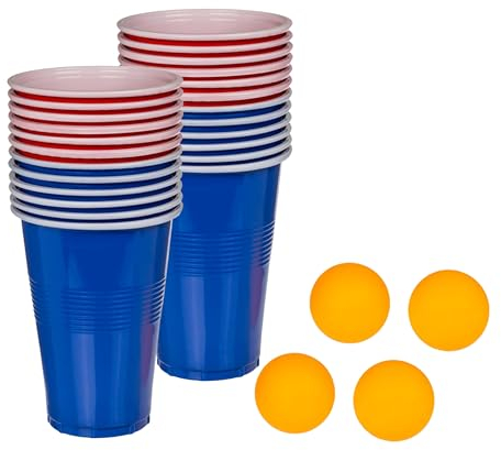 Lizzy 14pc x 2 Beer Pong Game Set | 2 Balls, 6 Red Cups and 6 Blue Cups | Drinking Game for Stag & Hen Parties, Christmas and Holidays
