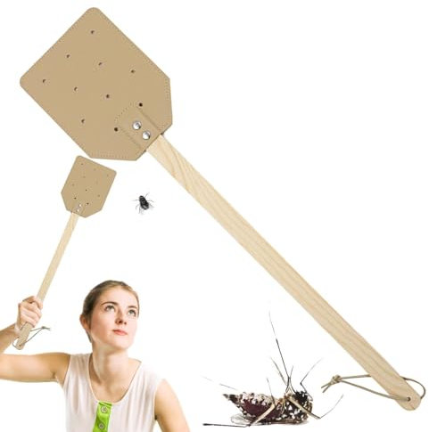Fliegenklatsche für den Innenbereich, langer Griff, Wandmontierte Fliegenklatsche Langer Holzgriff, PU-Leder mit festem Loch, Indoor-Flugfangwerkzeug