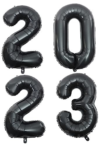Cabilock 2023 Folienballon Set Film Ballons Für Neujahrsfeier Schwarze Zahlen 2023 Perfekte Partydekoration Für Silvester Und Neujahr Luftballons Für Festliche