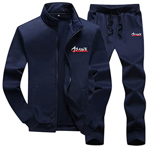 Tuta Uomo Con Stampa Lettera Casual - Set Di Pantaloni Da Giacca Con Coulisse In Due Pezzi - Colletto Alla Coreana - Completo Sportivo Morbido E Caldo