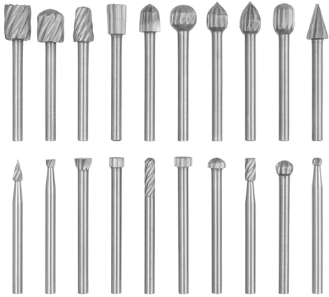 Mesee 20 Stück Holzschnitzerei Bohrer, HSS-Drehfräser, Fräser Holz Set, 3mm Schaft Metallfräser Set, Hartmetall Rotationsfräser Holz für Schleifen, Schnitzen, Metallpolieren, Gravieren, Bohren