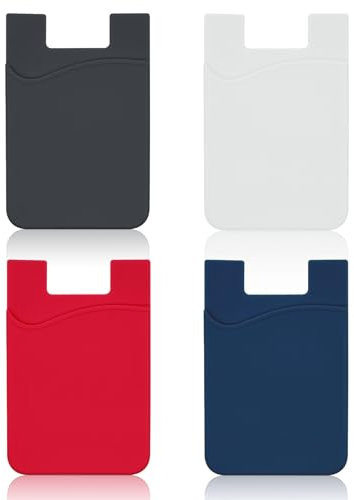 4Pack Adhesive Phone Card Holder Phone Card Holder Stick on,Silicone Self Adhesive Card Holders for Back of Phone,Phone Wallet Stick on for Cell Phone,for Credit Card (Black white red dark blue)