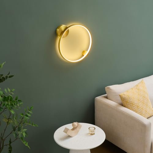 KOSILUM – Wandleuchte Kreis Messing minimalistisch 40 cm dimmbar – Ceira – Licht warmweiß Beleuchtung Wohnzimmer Schlafzimmer Küche Flur – 12 W – 1760 lm – integrierte LED – IP20