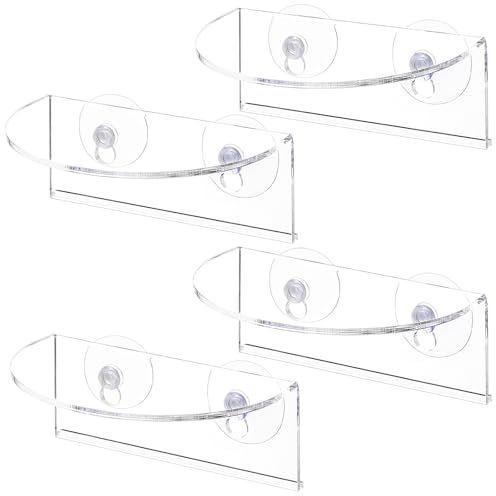 Suwimut 4 Pack Window Plant Floating Shelf, Suction Cup Shelf for Fish Tank, Acrylic Ledge Plants Holder Window Sill Extender for Indoor Plants, Micro Greens, Succulents, Herb Pots (Semicircular)