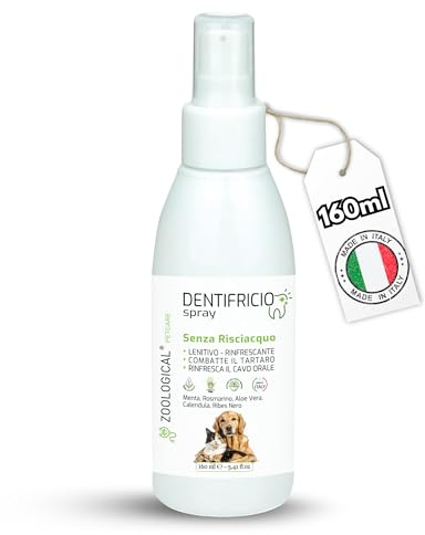 Dentifricio Spray per Cani e Gatti, Maxi Formato 160ml - Pulizia Denti Gengive e Tartaro - Rinfresca Alito con Menta e Rosmarino - Senza Risciacquo e Insapore