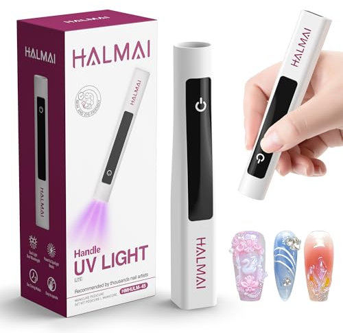 Halmai UV-Nagellampe für Gelnägel, kabellos und wiederaufladbar, LCD-Display, Augenschutz, fokussiertes Rotlichthärtung, Nagelstempel, magnetischer Katzenaugen-Effekt (weiß)