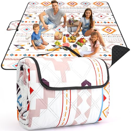 Picknickdecke Wasserdicht Boho 200x200cm,XXL Outdoor Picknick Decke Picknickdecken Groß Stranddecke mit Baumwolle, Sandfrei Waschbar Strandmatte Campingdecke,Faltbare Wanderdecke für Picknick, Strand