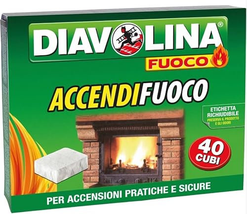 10 x Diavolina Accendifuoco 40 Cubetti, Accensione Rapida e Sicura, A Base di Kerosene, Confezione Richiudibile Salva Odori, Ideale per Camini, Stufe e Barbecue (10)